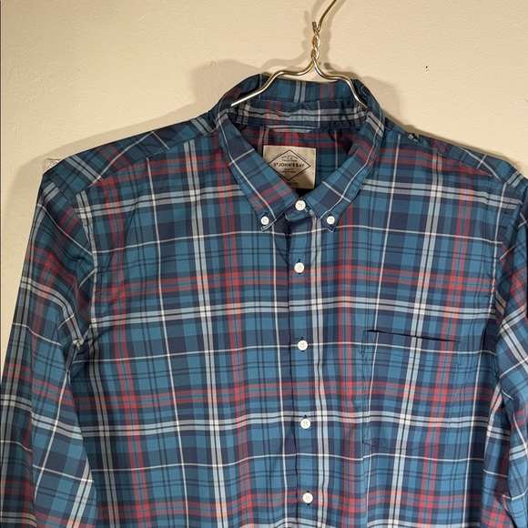 St. John's Bay Teal and Red Plaid Shirt - Picture 2 of 5
